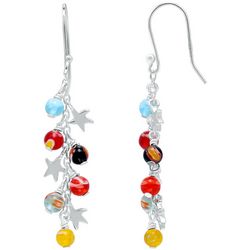 Bunulu Linear Stars & Glass Bead Dangle Earrings