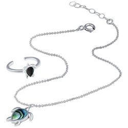 Beach Chic 2-Pc. Abalone Sea Turtle Anklet & Toe Ring Set