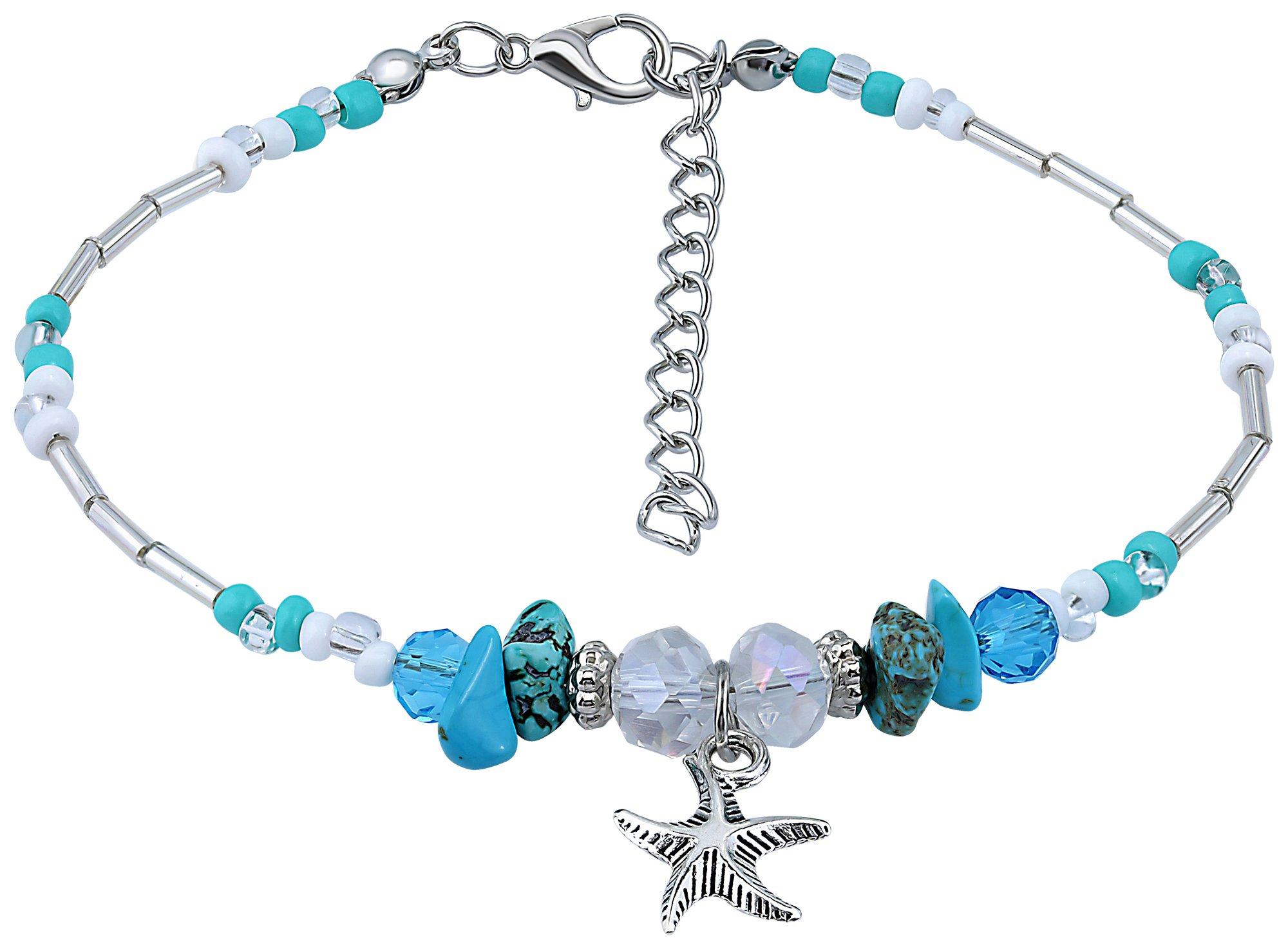Beach Chic Starfish Charm Beaded Anklet With Extender
