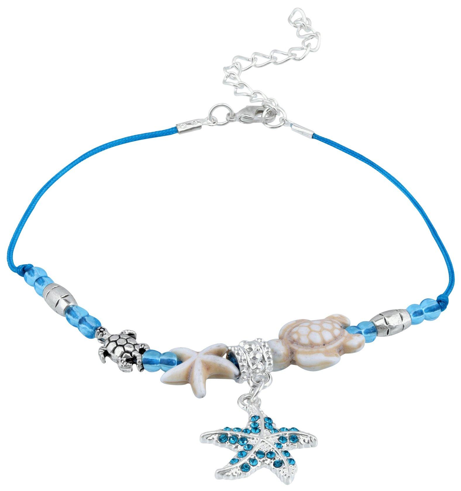 Beach Chic Sealife Charms Beaded Anklet With Extender