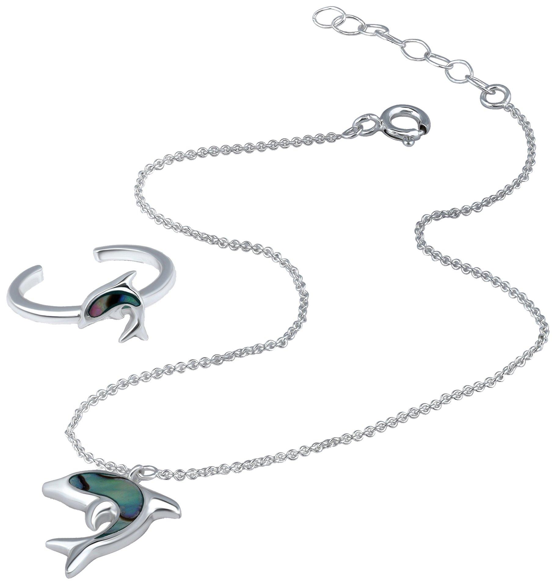 Beach Chic 2-Pc. Abalone Dolphin Anklet & Toe Ring Set