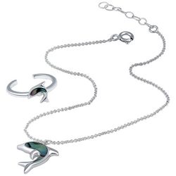 Beach Chic 2-Pc. Abalone Dolphin Anklet & Toe Ring Set