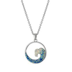Beach Chic 16 In. Pave Crashing Wave Pendant Chain Necklace