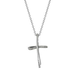 Piper & Taylor CZ Pave Cross Silver Tone Chain Necklace