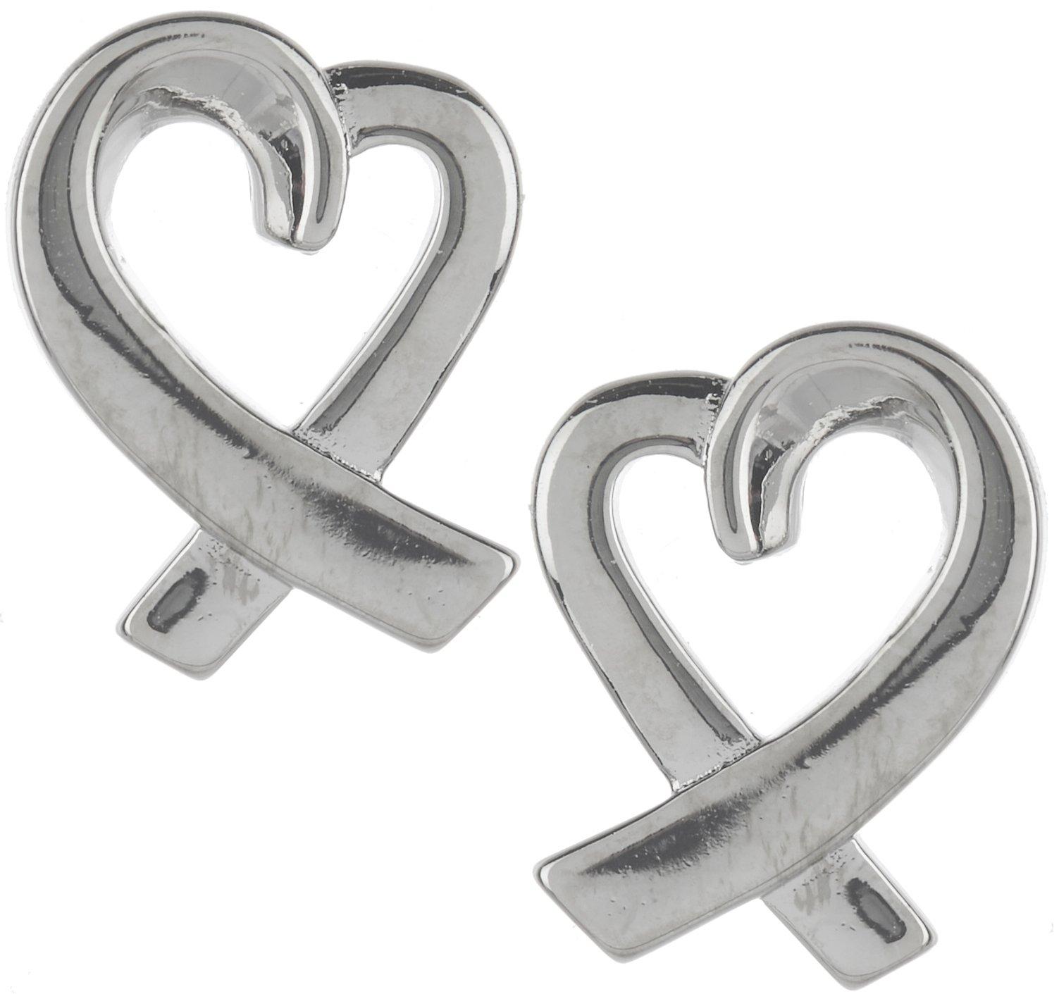 .5 In. Heart Fine Silver Plate Stud Earrings