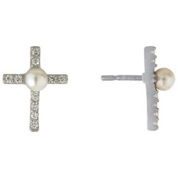Piper & Taylor CZ Perl Cross Stud Earrings