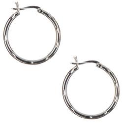 1 In. Textured Silver Plate Hoop Earrings