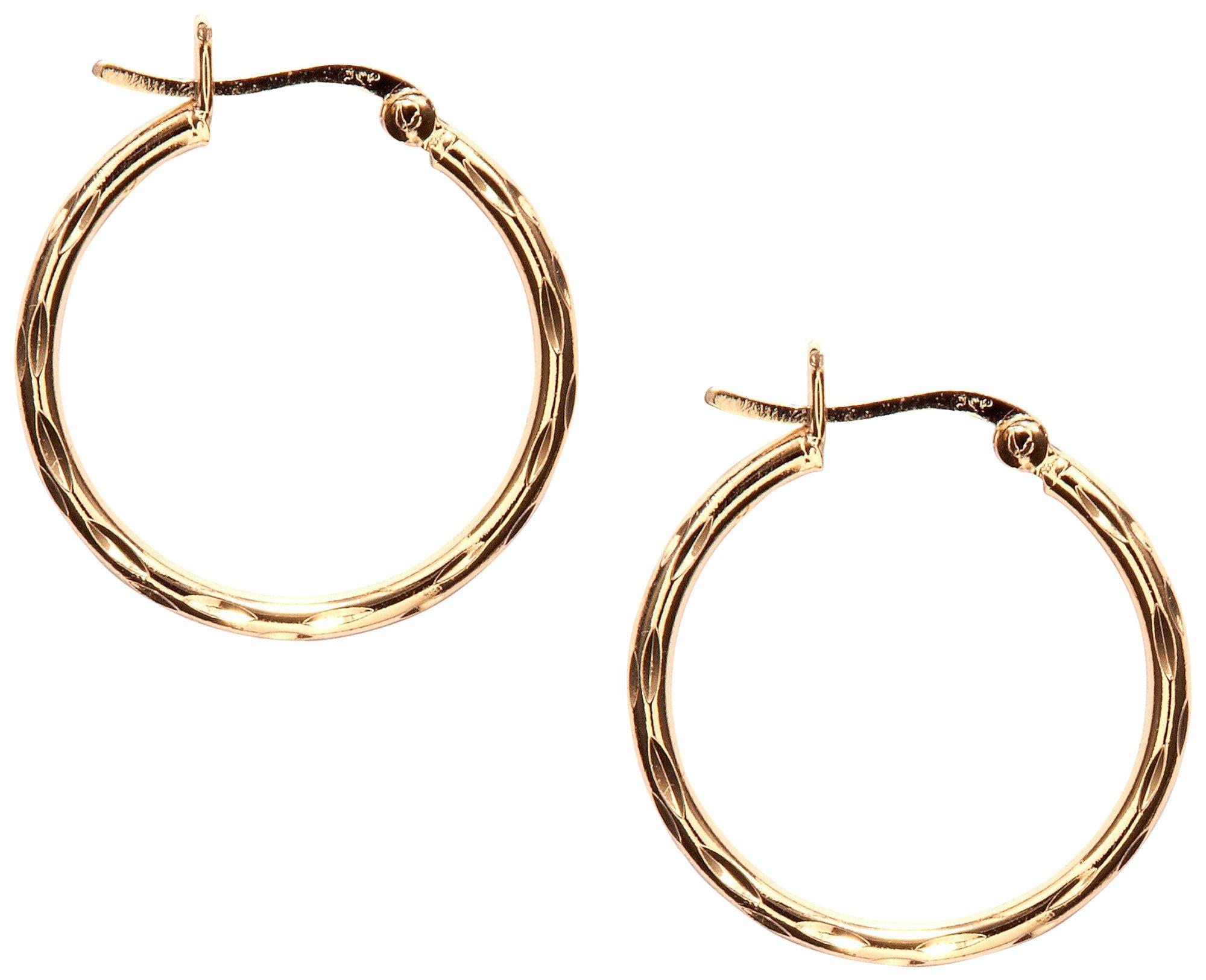 1 In. Textured Gold Plate Hoop Earrings