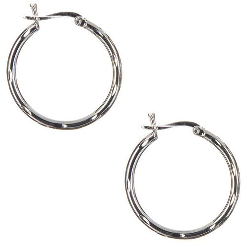 Piper & Taylor Silver Textured Simple Hoop Earrings