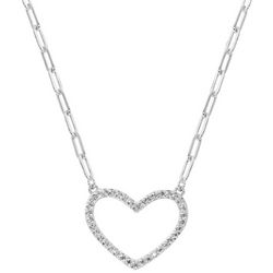 Piper & Taylor CZ Pave Open Heart Silver Tone Chain Necklace