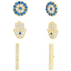Piper & Taylor 3-Pc Hasma Pave CZ Post Earring Set