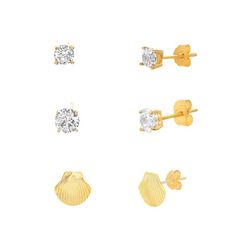 Piper & Taylor 3-Pc. Gold Tone Shell & CZ Stud Earrings