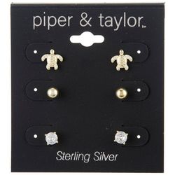 Piper & Taylor 3-Pc. Gold Tone Sterling Turtle Earring Set