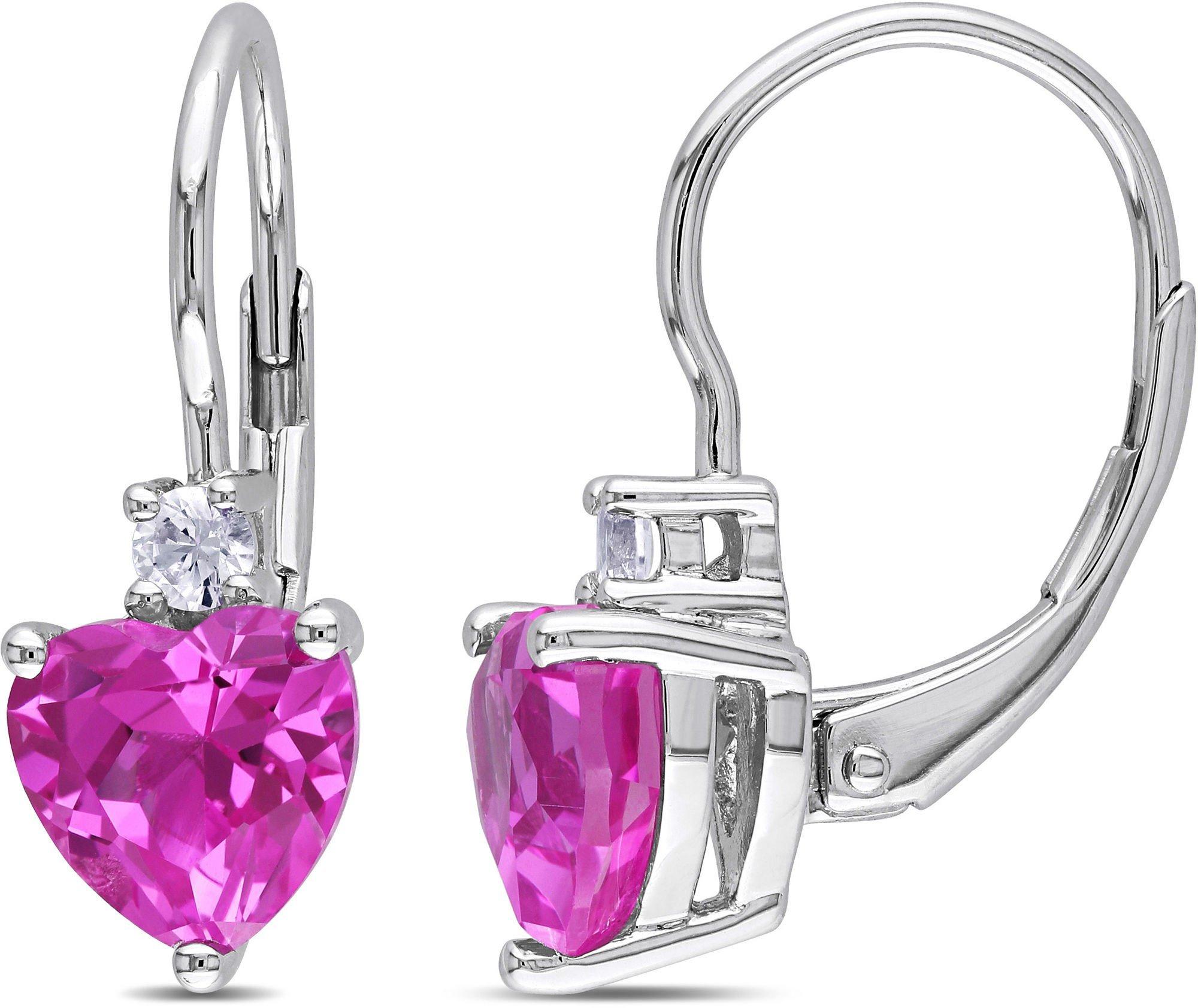 Pink Sapphire Heart Leverback Earrings