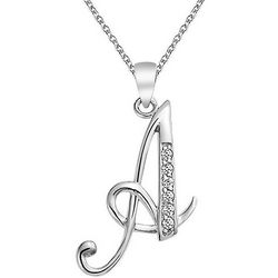 BLING Sterling Silver Cursive 'A' Initial Pendant Necklace