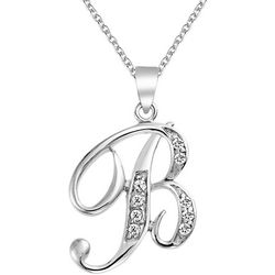 BLING Sterling Silver Cursive 'B' Initial Pendant Necklace