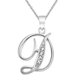 BLING Sterling Silver Cursive 'D' Initial Pendant Necklace
