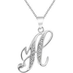 BLING Sterling Silver Cursive 'H' Initial Pendant Necklace