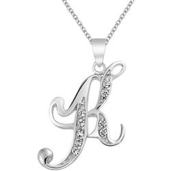 BLING Sterling Silver Cursive 'K' Initial Pendant Necklace