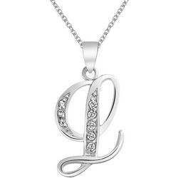 BLING Sterling Silver Cursive 'L' Initial Pendant Necklace