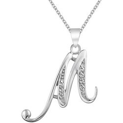 BLING Sterling Silver Cursive 'M' Initial Pendant Necklace