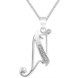 BLING Sterling Silver Cursive 'N' Initial Pendant Necklace