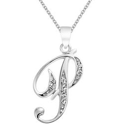 BLING Sterling Silver Cursive 'P' Initial Pendant Necklace