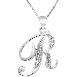 BLING Sterling Silver Cursive 'R' Initial Pendant Necklace