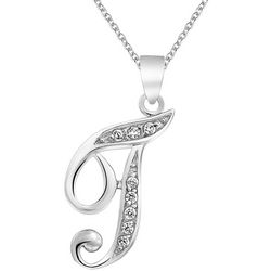 BLING Sterling Silver Cursive 'T' Initial Pendant Necklace