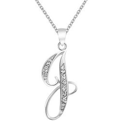 BLING Sterling Silver Cursive 'J' Initial Pendant Necklace