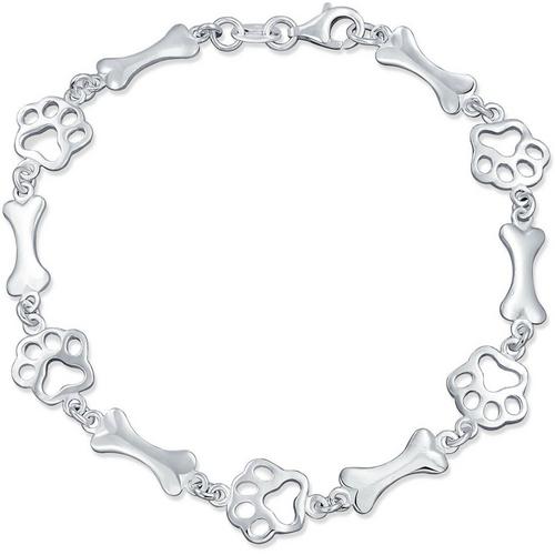 BLING Sterling Silver Paw & Bone Design Bracelet