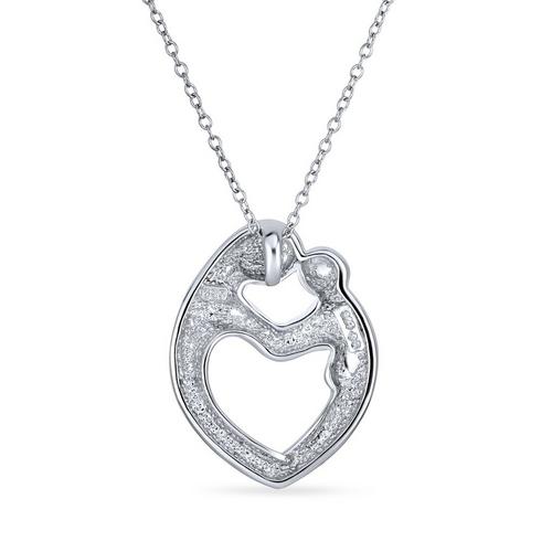 BLING Mother & Child Heart Shaped Silver Pendant
