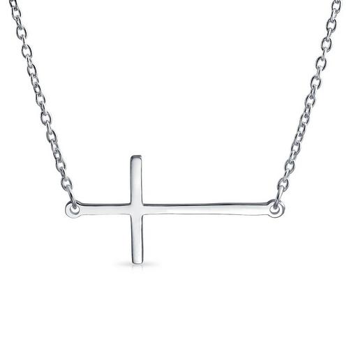BLING Side Cross Sterling Silver Necklace