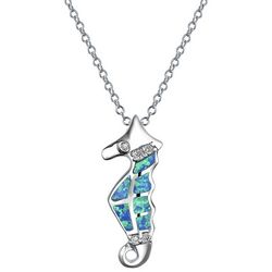 BLING Jewelry Blue Opal Seahorse Pendant Necklace