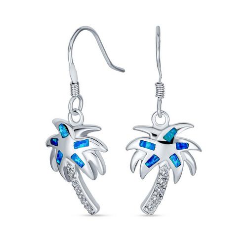 BLING Jewelry Blue Opal Palm Tree Dangle Earrings