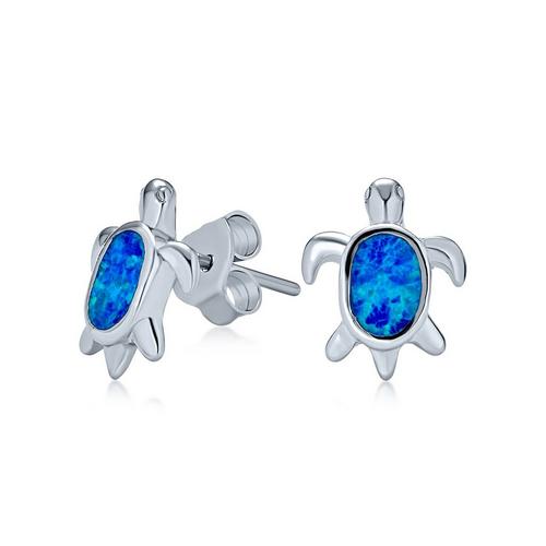 BLING Jewelry Blue Opal Sea Turtle Stud Earrings