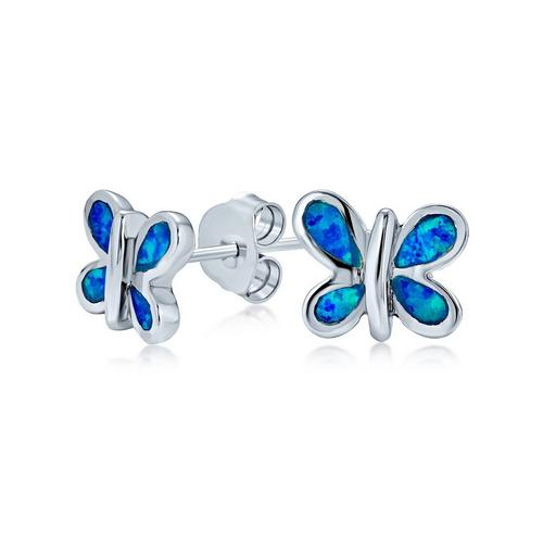 BLING Jewelry Blue Opal Butterfly Stud Earrings