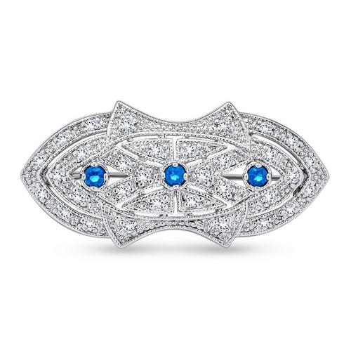BLING Art Deco Style Sapphire Sterling Brooch
