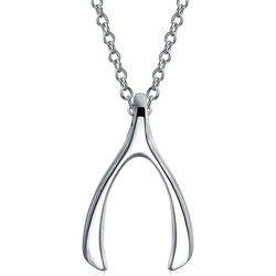 BLING Lucky Wishbone Pendant Silver 16'' Necklace
