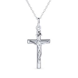 BLING Sterling Silver Crucifix Pendant & Necklace