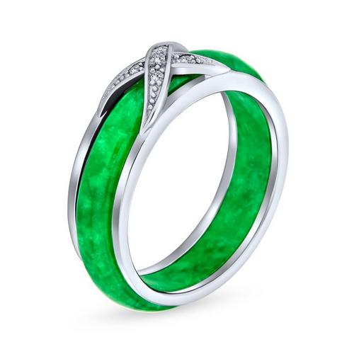 BLING Green Jade Cubic Zirconia Cross Ring