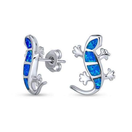 BLING Blue Opal Lizard Stud Earrings