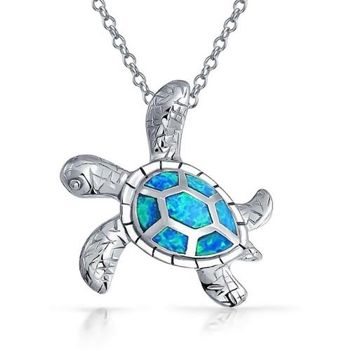 BLING Blue Opal Sea Turtle Pendant