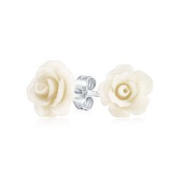BLING Carved White Rose Stud Earrings