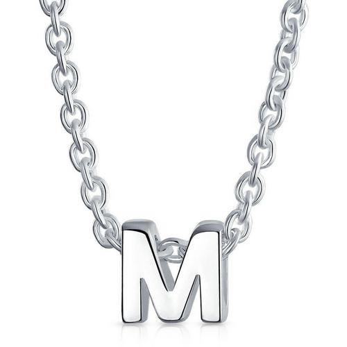 BLING Sterling Silver M Initial Pendant Necklace