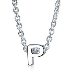 BLING Sterling Silver P Initial Pendant Necklace