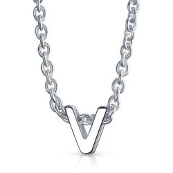 BLING Sterling Silver 'V' Initial Pendant Necklace