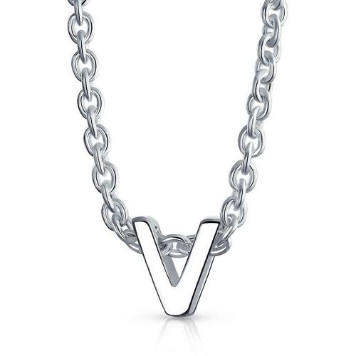 BLING Sterling Silver 'V' Initial Pendant Necklace