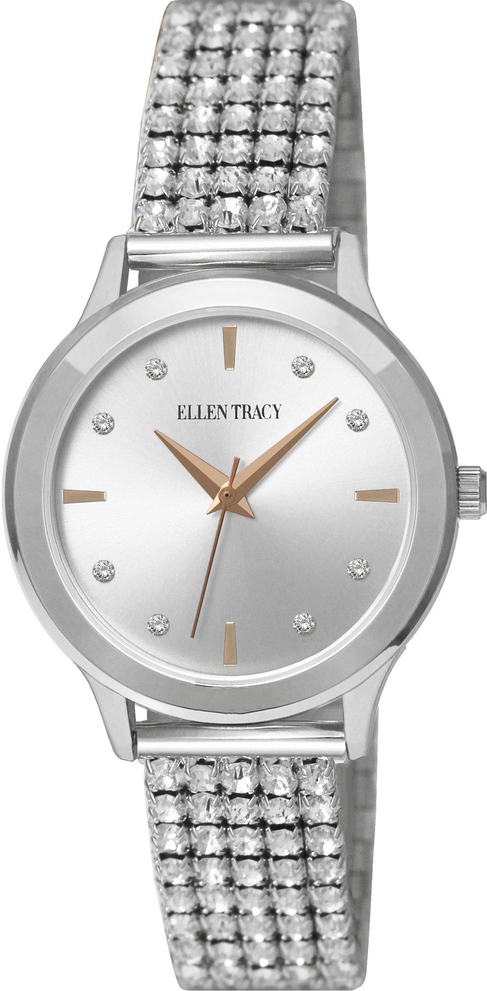 Ellen Tracy Womens Silver Tone Rhinestone Stretch Band Watch One Size ...