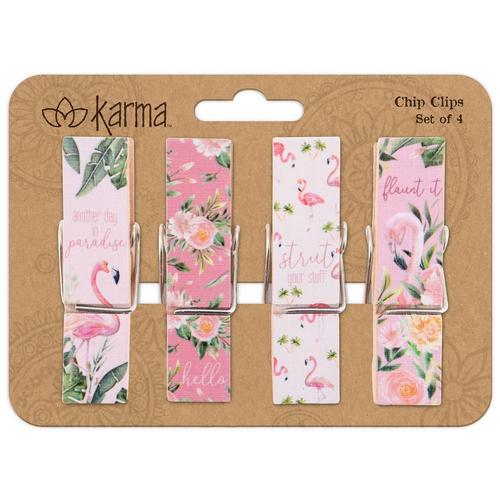 Karma 4-Pc. Flamingo Flower Sayings Chip Clip Set